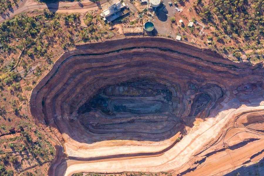 Cobar open cut gold mine aerial view